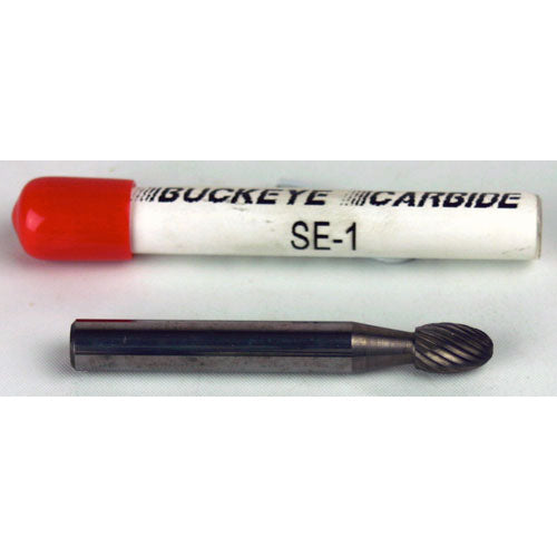 thumbnail image 2 of Buckeye Carbide Burr SE5-45NF – Egg Shape, Fast Spiral Cut, 1/4" X 1/2" X 7/8" X 2-3/4", Made In USA 2 of 5